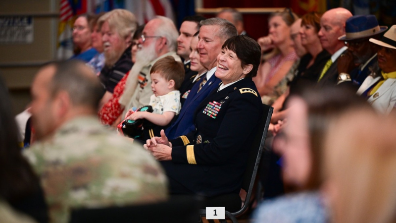 Lt. Gen. Maria Gervais sits with her family and friends at her retirement ceremony on June 28, 2024.