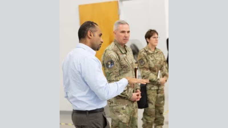General Whiting visited UCF’s Center for Excellence in Hypersonic and Space Propulsion and learned about UCF’s cutting edge hypersonic research from Kareem Ahmed, professor of mechanical and aerospace engineering. (Photo by Antoine Hart)