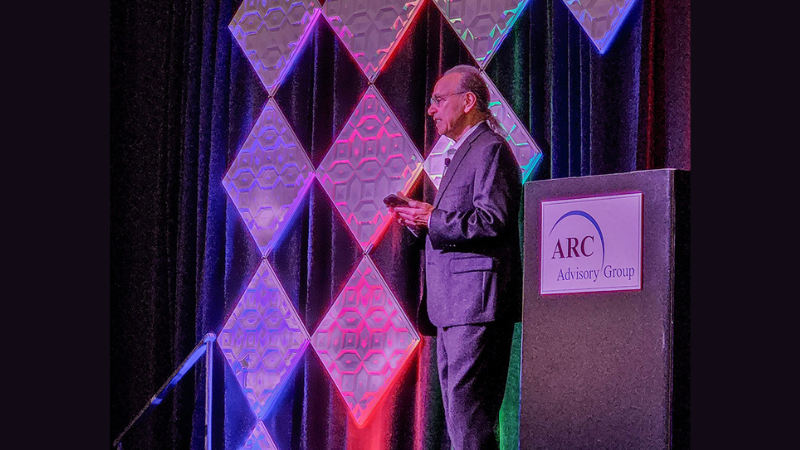 Andy Chatha, president and CEO of ARC Advisory Group, addresses attendees of the 29th Annual ARC Industry Leadership Forum.